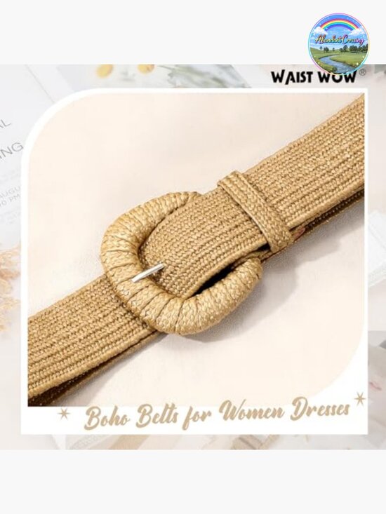 Straw Woven Elastic Belt for Women Stretchy Boho Waist Belt Rattan Raffia main image 5